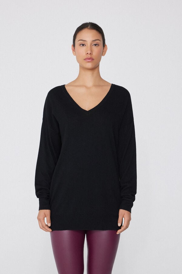 Tezenis Jersey Abrigado Manga Larga Con Lana Escote Pico