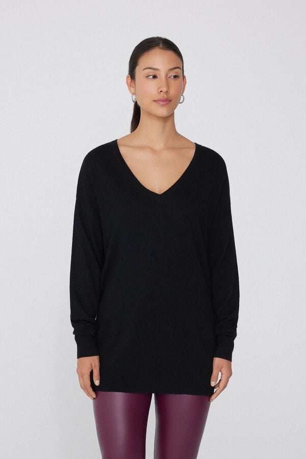 Tezenis Jersey Abrigado Manga Larga con Lana Escote Pico