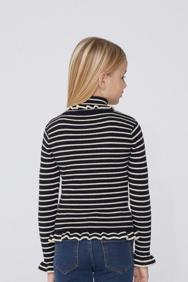 Tezenis Jersey De Canalé Con Manga Larga Y Cuello Alto Con Volantes Para Niña