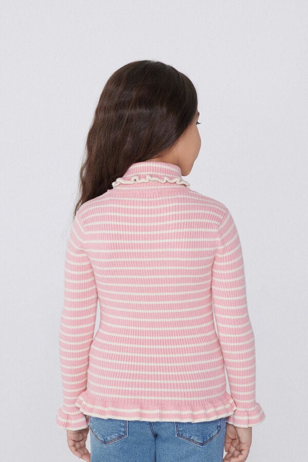 Tezenis Jersey De Canalé Con Manga Larga Y Cuello Alto Con Volantes Para Niña