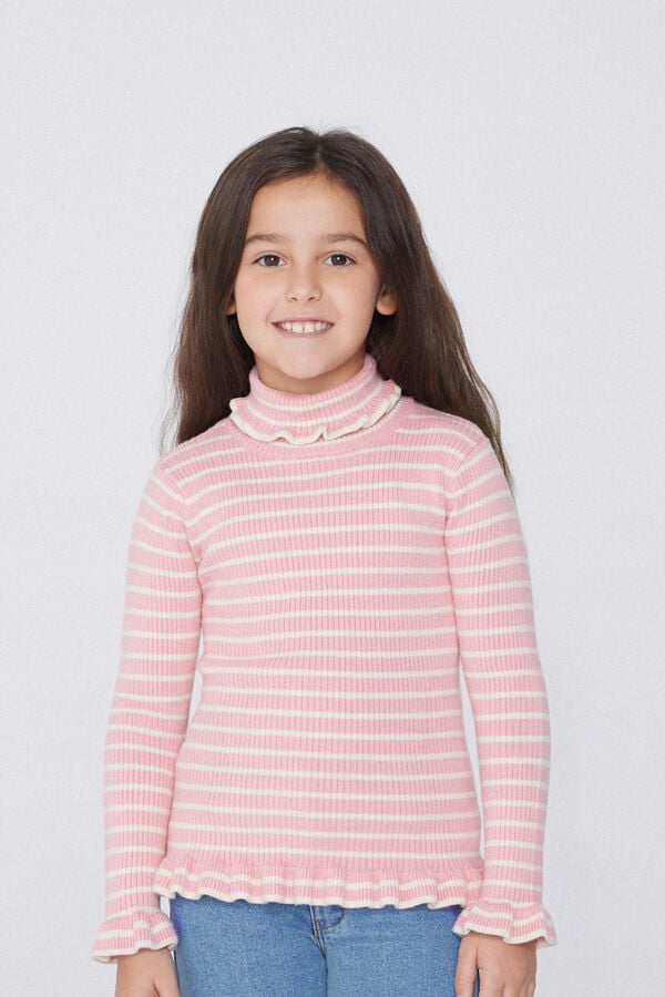 Tezenis Jersey De Canalé Con Manga Larga Y Cuello Alto Con Volantes Para Niña