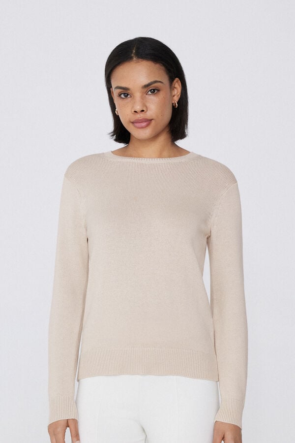 Tezenis Jersey de Manga Larga y Cuello Redondo Básico de Algodón Calado