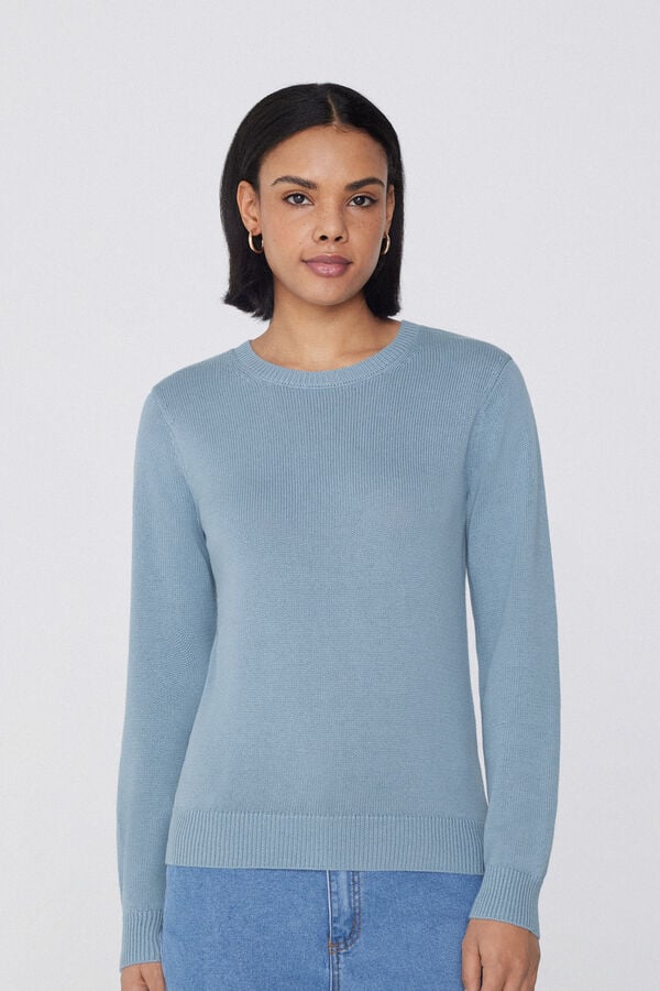 Tezenis Jersey de Manga Larga y Cuello Redondo Básico de Algodón Calado