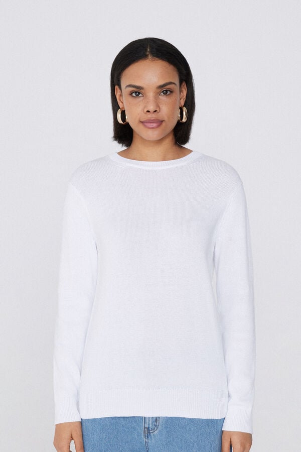 Tezenis Jersey de Manga Larga y Cuello Redondo Básico de Algodón Calado