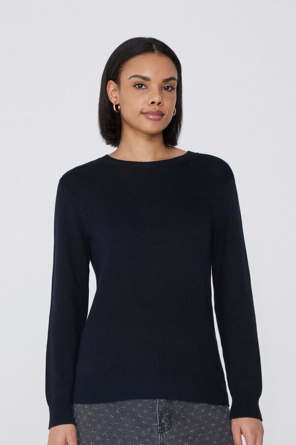 Tezenis Jersey de Manga Larga y Cuello Redondo Básico de Algodón Calado