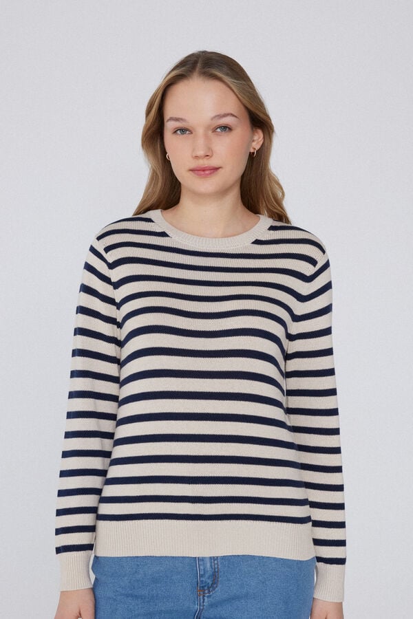 Tezenis Jersey de Manga Larga y Cuello Redondo Básico de Algodón Calado