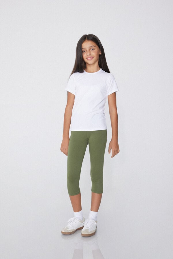 Tezenis Leggings Capri De Algodón De Color Liso Para Niña