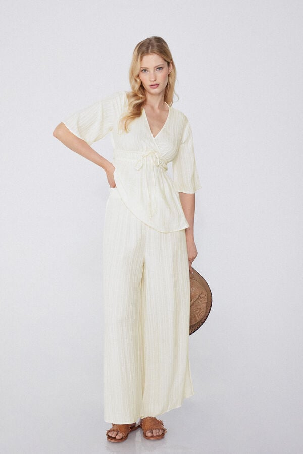 Tezenis Pantalón Largo Palazzo De Tela Con Efecto 3D