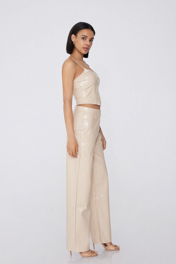 Tezenis Pantalones Largos Efecto Cocodrilo Cintura Alta Palazzo