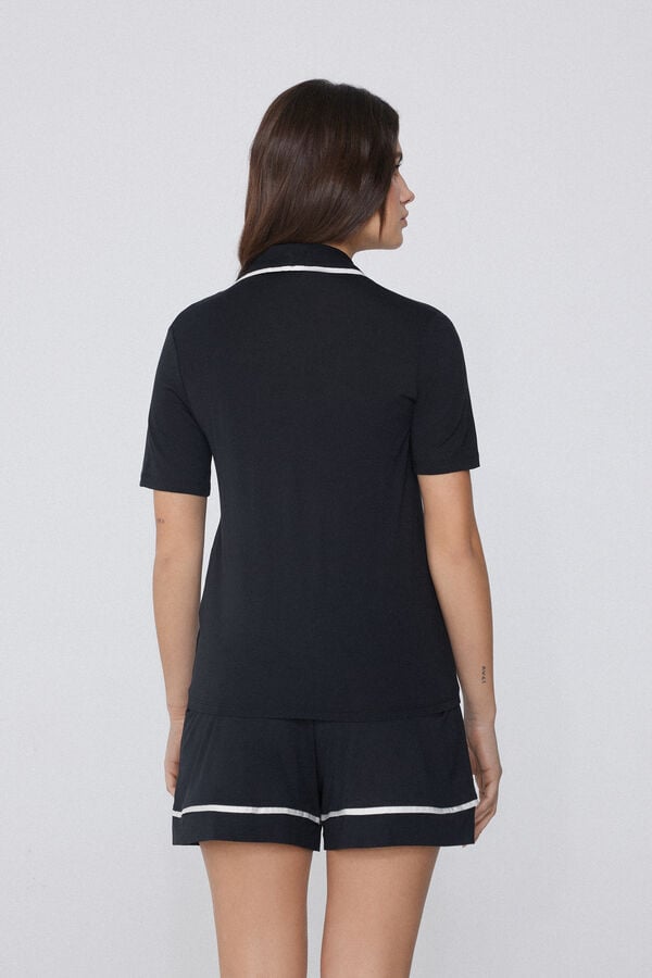 Tezenis Pijama Corto Abierto De Manga Corta De Viscosa Con Ribetes De Raso