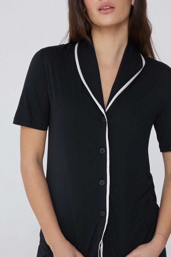 Tezenis Pijama Corto Abierto De Manga Corta De Viscosa Con Ribetes De Raso