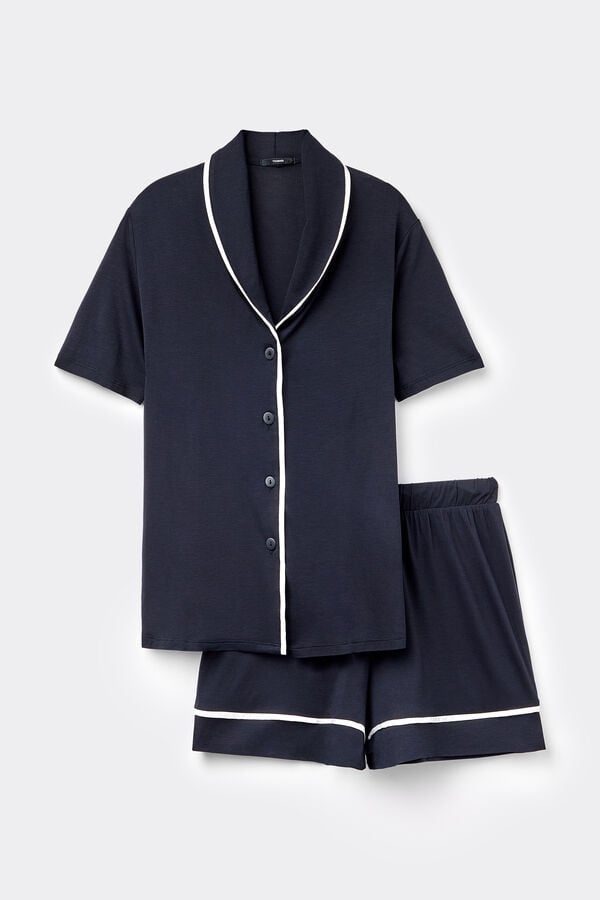 Tezenis Pijama Corto Abierto De Manga Corta De Viscosa Con Ribetes De Raso