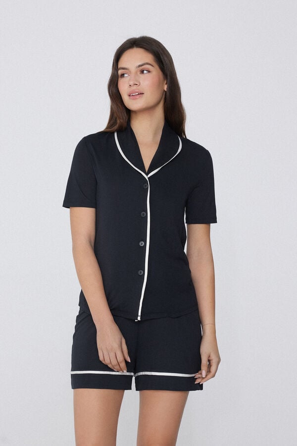 Tezenis Pijama Corto Abierto de Manga Corta de Viscosa con Ribetes de Raso