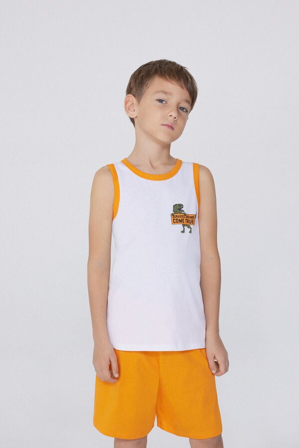 Tezenis Pijama Corto con Camiseta de Tirantes de Algodón con Estampado de Dinosaurio para Niña