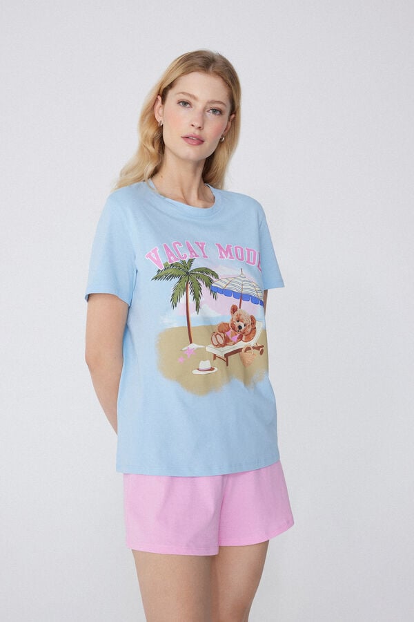 Tezenis Pijama Corto De Algodón Con Estampado De Oso