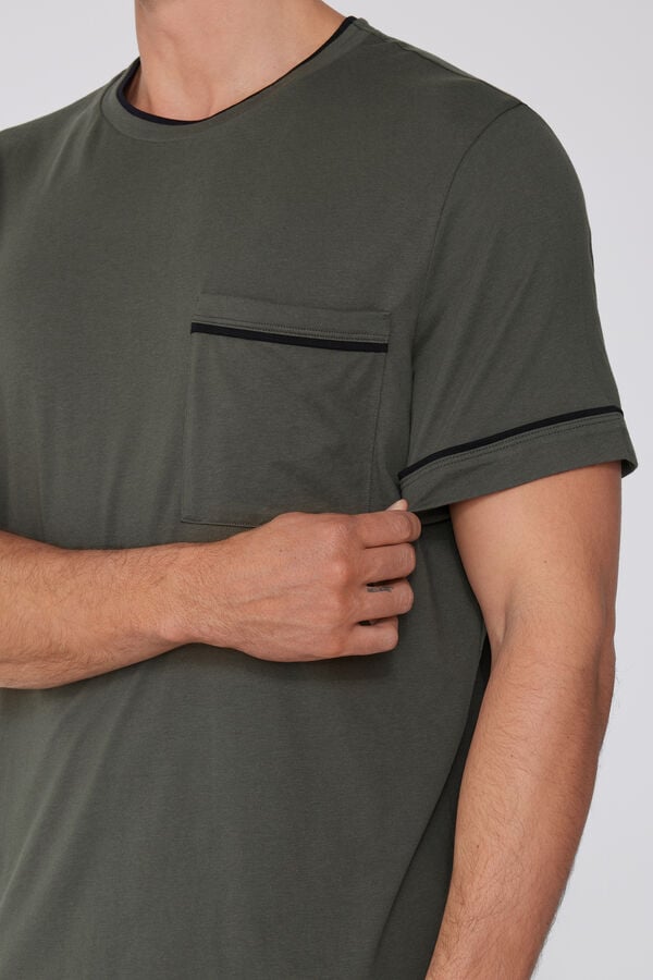 Tezenis Pijama Corto De Algodón Con Ribete Y Bolsillo