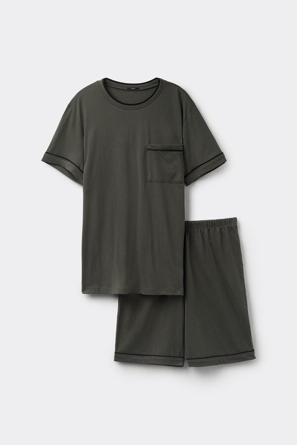 Tezenis Pijama Corto De Algodón Con Ribete Y Bolsillo