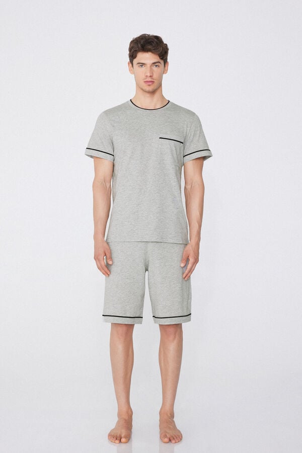 Tezenis Pijama Corto De Algodón Con Ribete Y Bolsillo