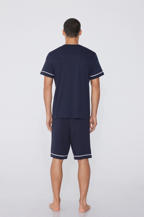 Tezenis Pijama Corto De Algodón Con Ribete Y Bolsillo