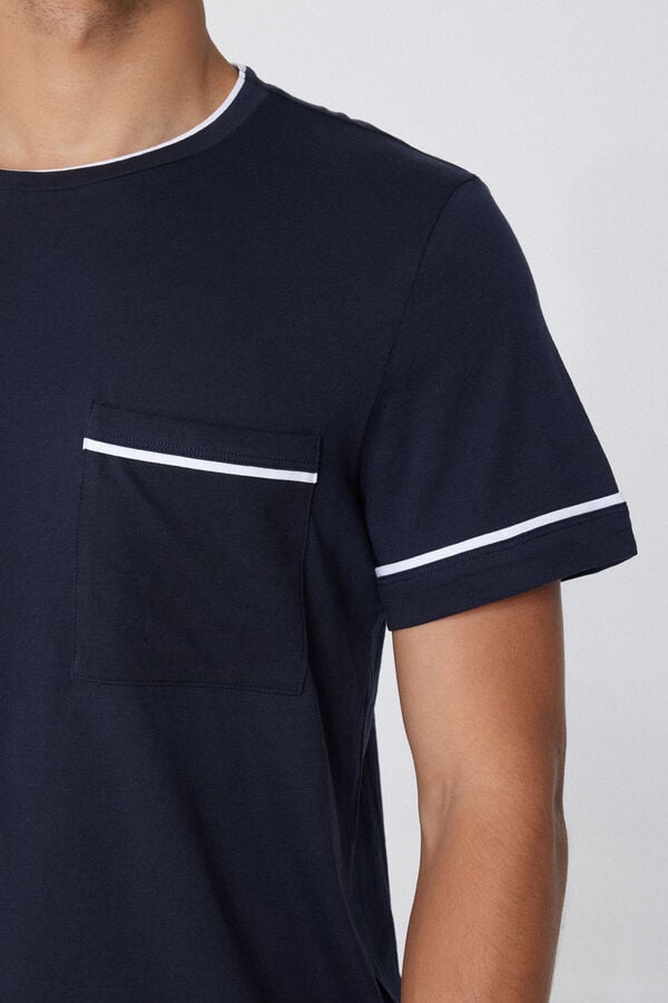 Tezenis Pijama Corto De Algodón Con Ribete Y Bolsillo