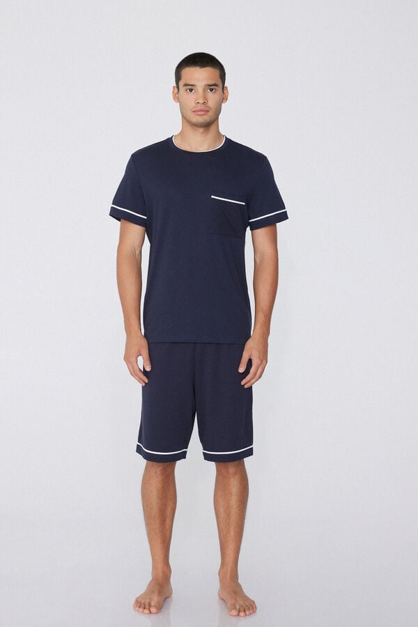 Tezenis Pijama Corto De Algodón Con Ribete Y Bolsillo