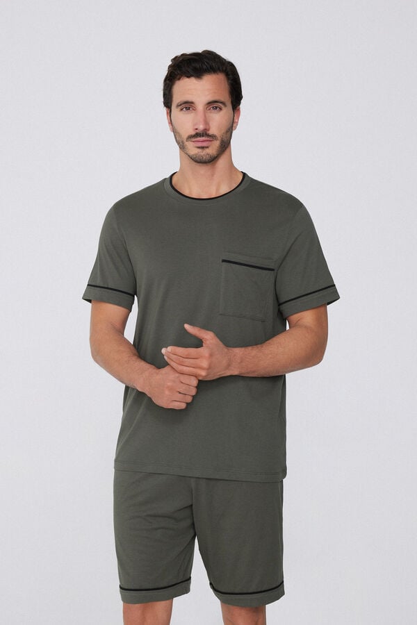 Tezenis Pijama Corto de Algodón con Ribete y Bolsillo