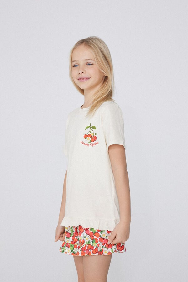 Tezenis Pijama Corto De Algodón De Manga Corta Con Estampado De Cerezas Para Niña