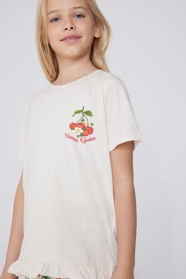 Tezenis Pijama Corto De Algodón De Manga Corta Con Estampado De Cerezas Para Niña