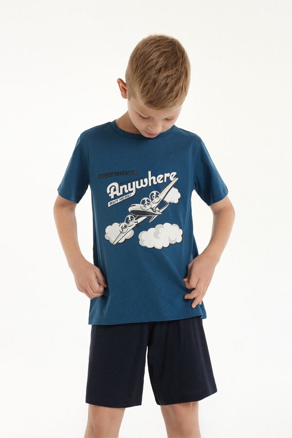 Tezenis Pijama Corto De Manga Corta De Algodón Con Estampado De Avión Para Niño