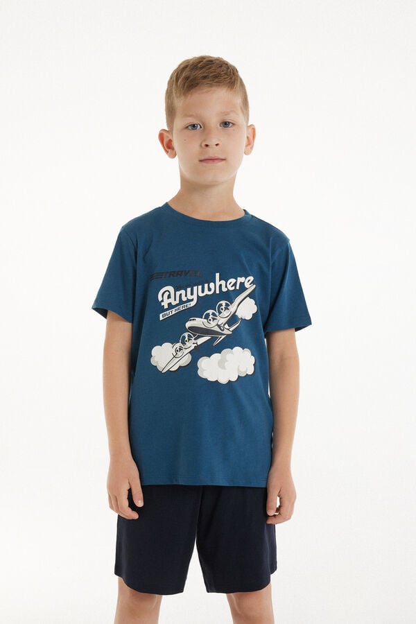 Tezenis Pijama Corto de Manga Corta de Algodón con Estampado de Avión para Niño