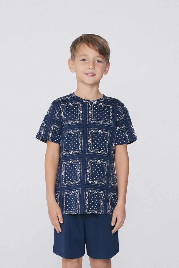 Tezenis Pijama Corto de Manga Corta de Algodón con Estampado Bandana