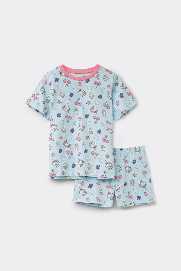 Tezenis Pijama Corto Manga Corta Algodón Stickers Niña