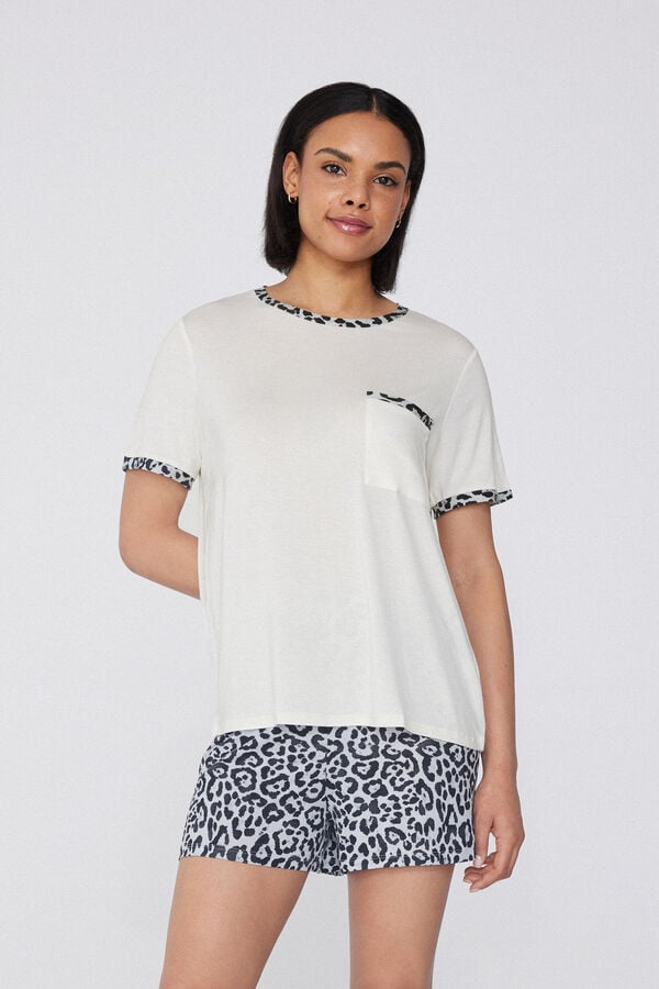 Tezenis Pijama Corto Media Manga de Viscosa Estampado Animal