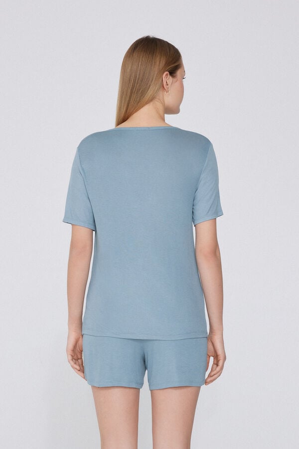 Tezenis Pijama Corto Viscosa Canalé Escote Pico Abotonado