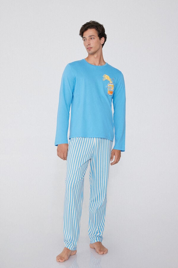 Tezenis Pijama Largo De Algodón Con Bolsillo Con Estampado Sunny