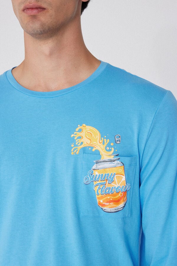 Tezenis Pijama Largo De Algodón Con Bolsillo Con Estampado Sunny