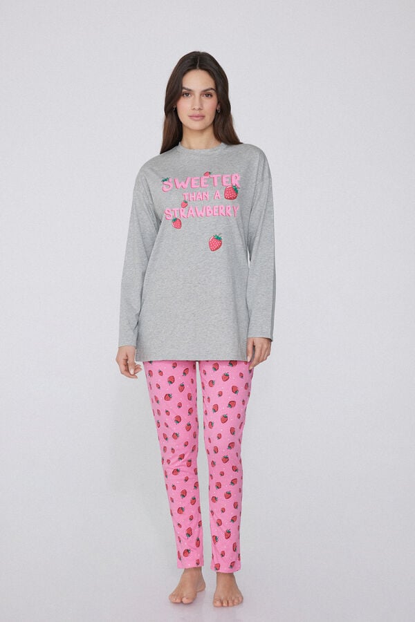 Tezenis Pijama Largo de Algodón con Estampado Fresa