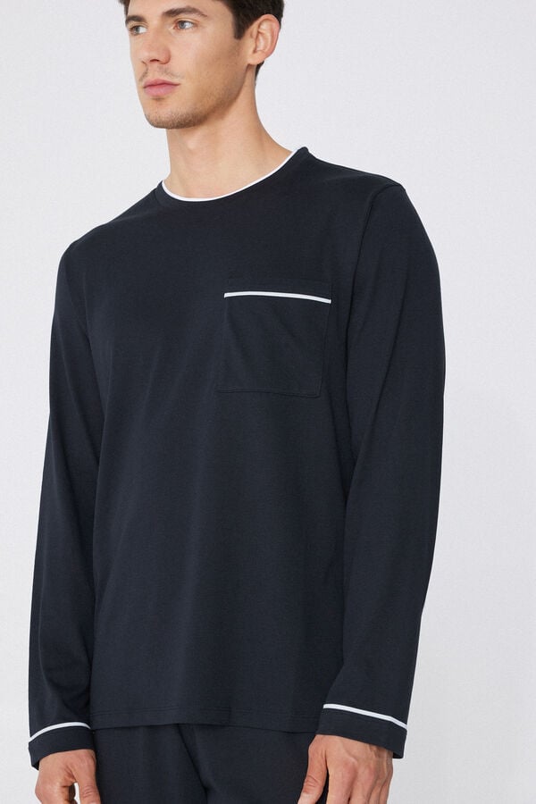 Tezenis Pijama Largo De Algodón Con Ribetes Para Hombre