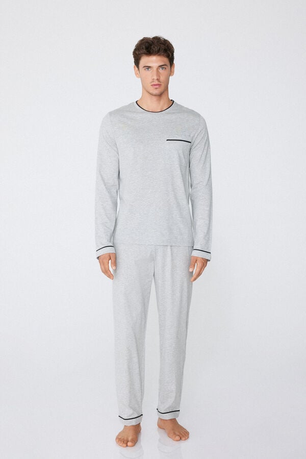 Tezenis Pijama Largo De Algodón Con Ribetes Para Hombre