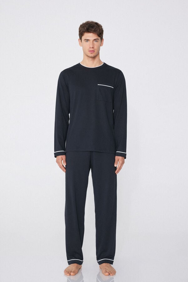 Tezenis Pijama Largo De Algodón Con Ribetes Para Hombre