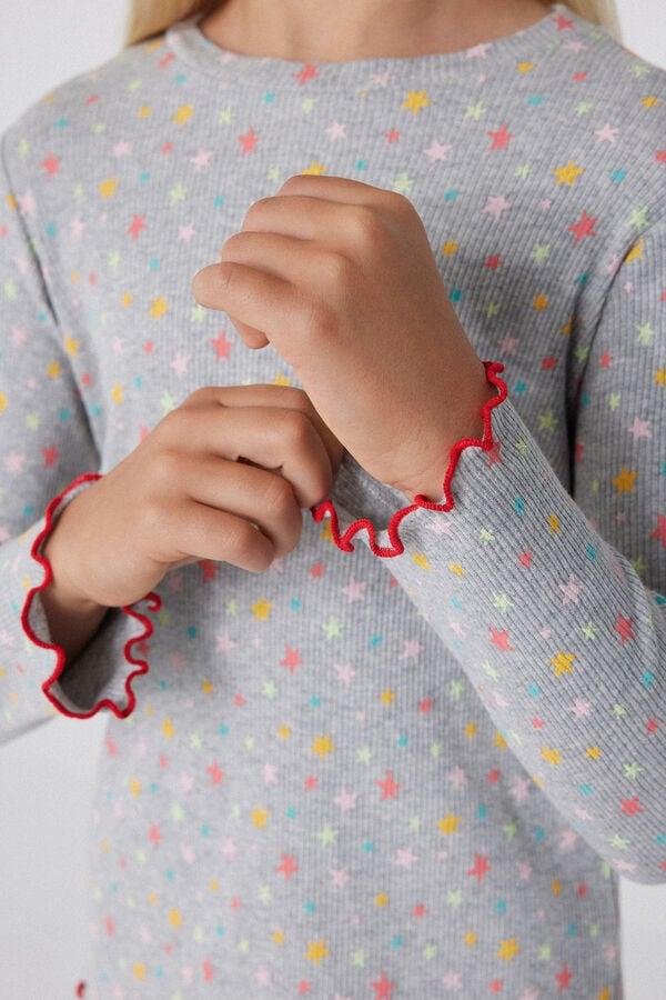 Tezenis Pijama Largo De Algodón De Canalé De Punto Festoneado