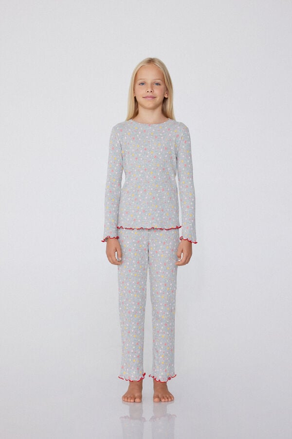 Tezenis Pijama Largo de Algodón de Canalé de Punto Festoneado