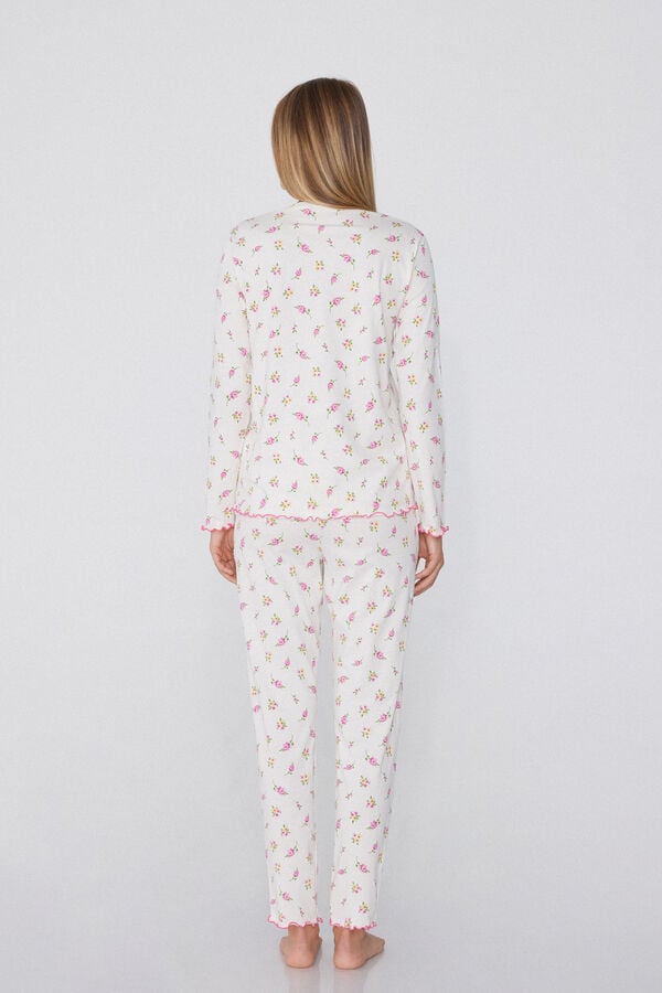 Tezenis Pijama Largo De Algodón De Punto Festoneado De Flores