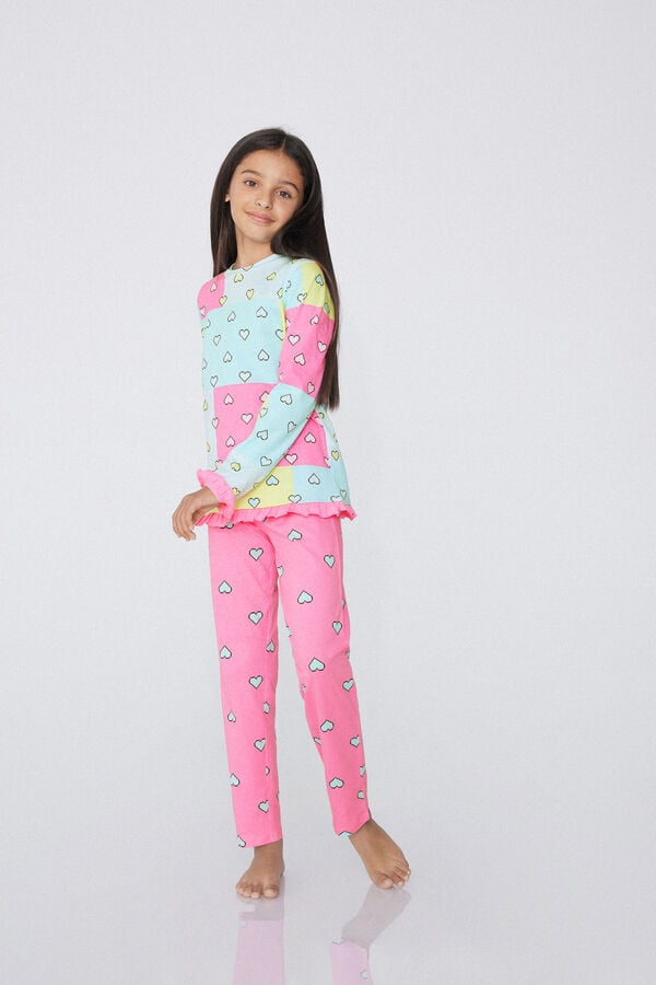 Tezenis Pijama Largo De Manga Larga De Algodón Con Corazones