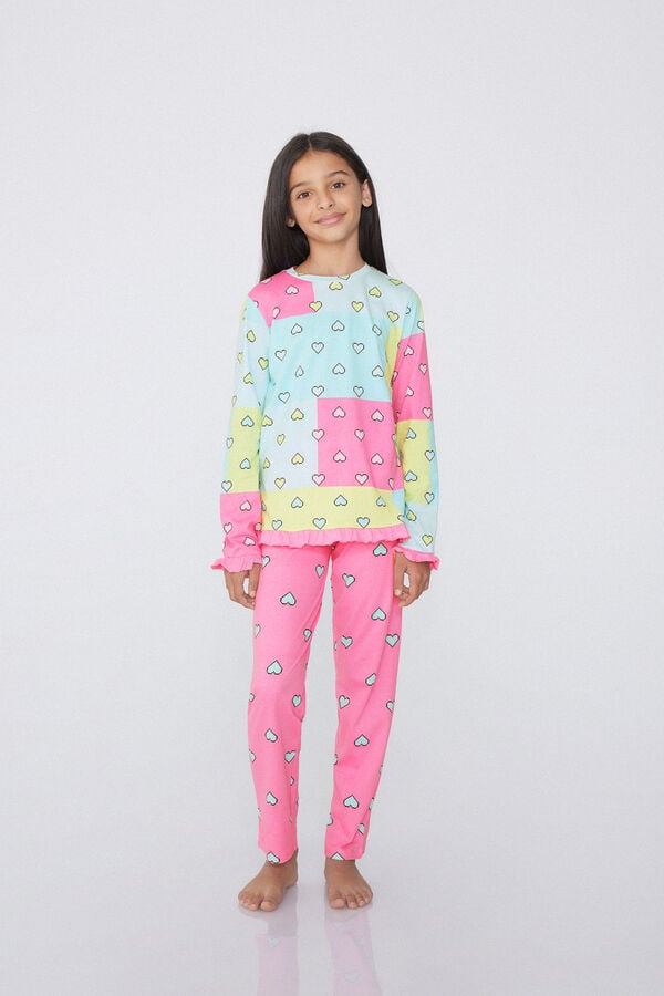Tezenis Pijama Largo de Manga Larga de Algodón con Corazones