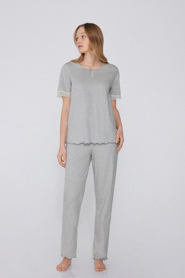 Tezenis Pijama Largo Encaje Media Manga Delicate Touch