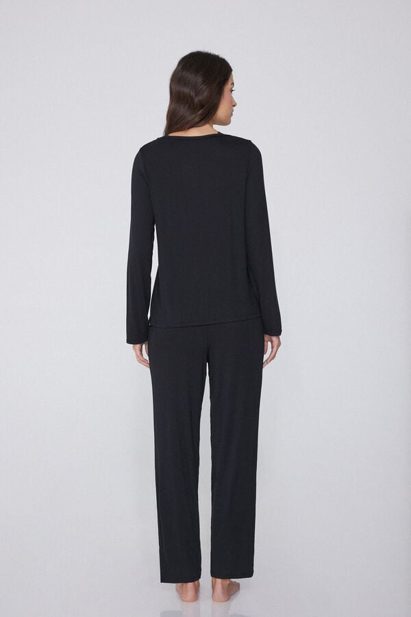 Tezenis Pijama Largo Viscosa Y Encaje Abertura Delantera Con Botones