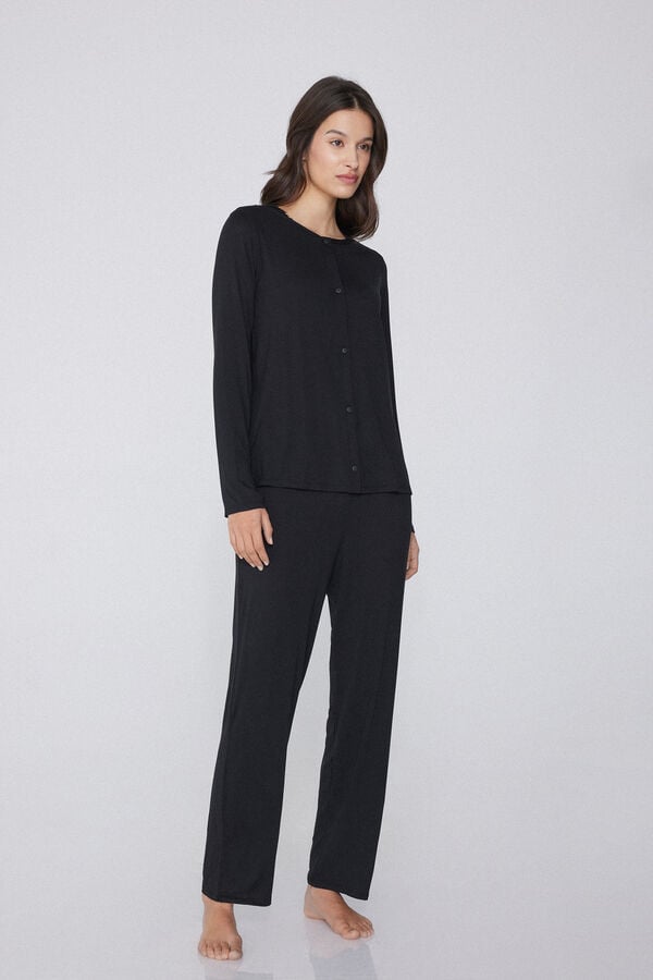 Tezenis Pijama Largo Viscosa Y Encaje Abertura Delantera Con Botones
