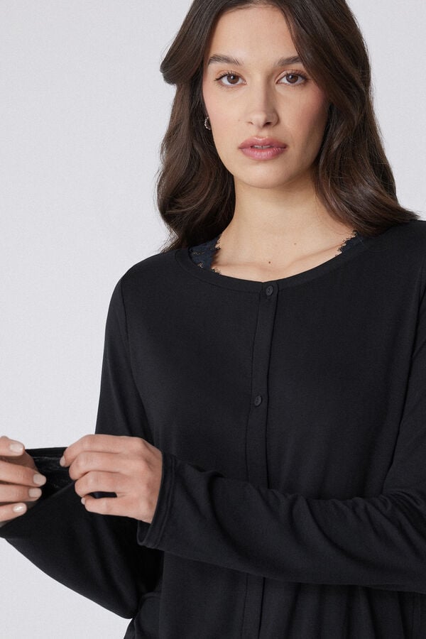 Tezenis Pijama Largo Viscosa Y Encaje Abertura Delantera Con Botones