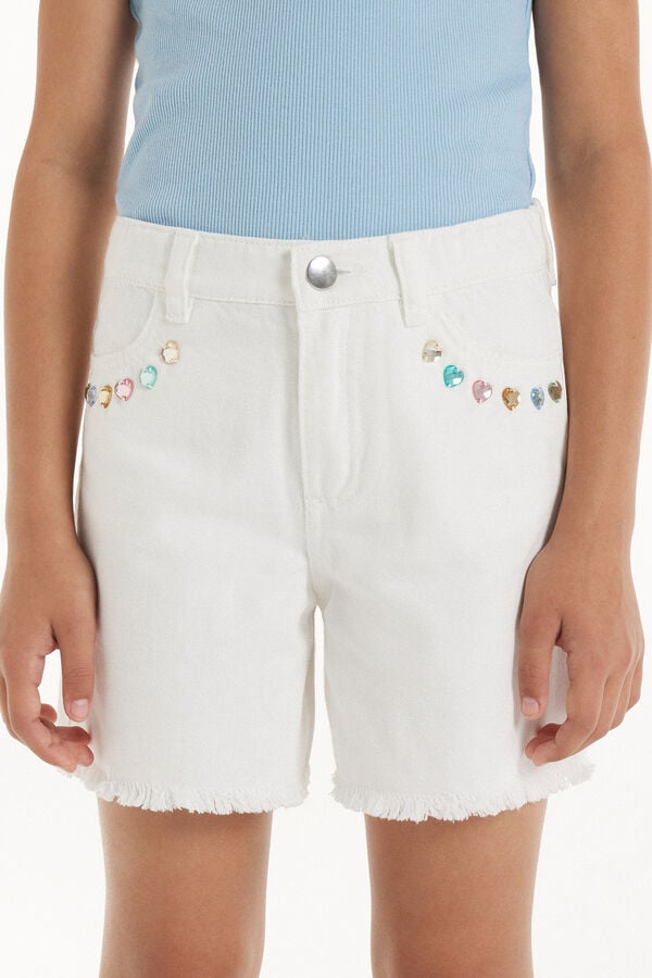 Tezenis Shorts de Denim Deshilachados con Aplicaciones de Corazones